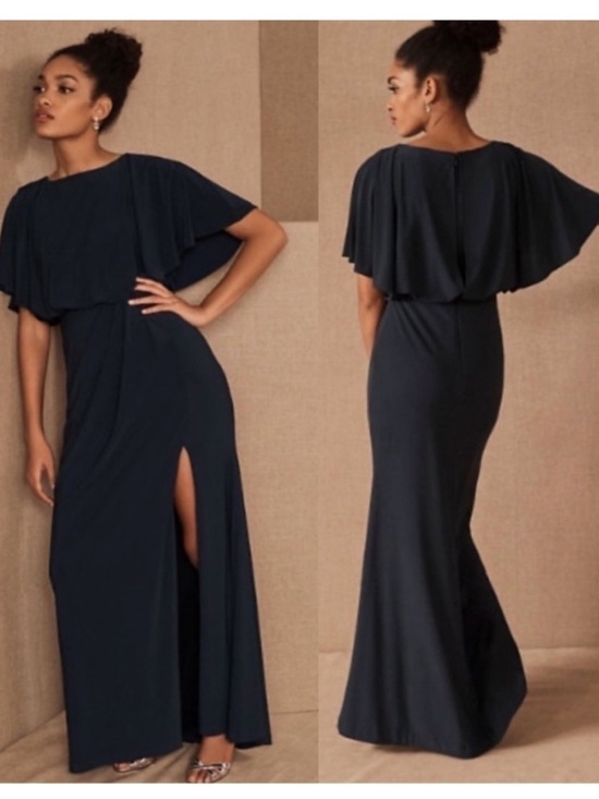BHLDN Dresses & Skirts - BHLDN Anthropologie Lena Caped Flutter Sleeve Maxi Dress Gown Black Size 10